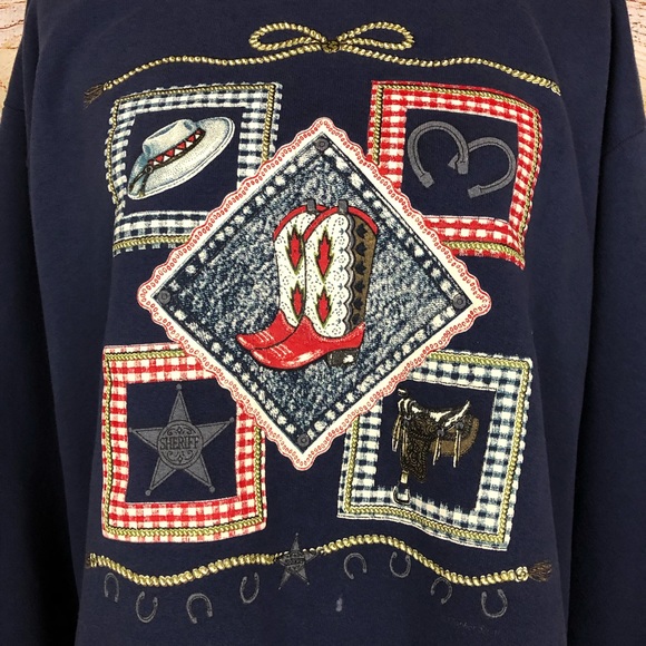 Vintage Western Navy Blue Turtle Neck Sweatshirt - Picture 3 of 7